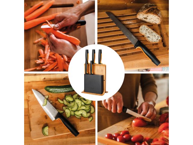 Набор ножей 5 шт бамбуковый блок FF Fiskars