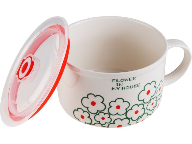 Кружка для супа с крышкой с паровыпуском, 850 мл, керамическая, FLORALS-1, PERFECTO LINEA