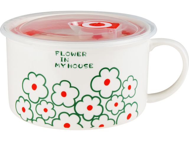 Кружка для супа с крышкой с паровыпуском, 850 мл, керамическая, FLORALS-1, PERFECTO LINEA