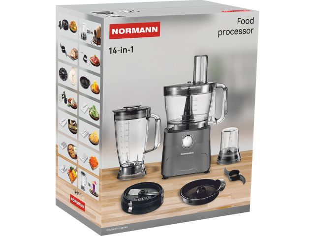 Кухонный комбайн NORMANN AFP-971 (ОТГРУЗКА ТОЛЬКО ПО ЭТН/ЭТТН | 1300 Вт; 2 скор.+ импульс. реж.; 14 функций; блендер 1.8 л; чаша чоп. 3.5 л;