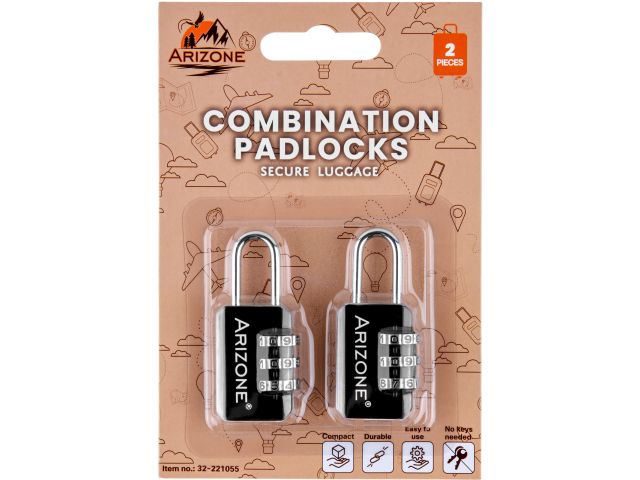 Замок навесной кодовый багажный, 2 штуки, чёрный, ARIZONE