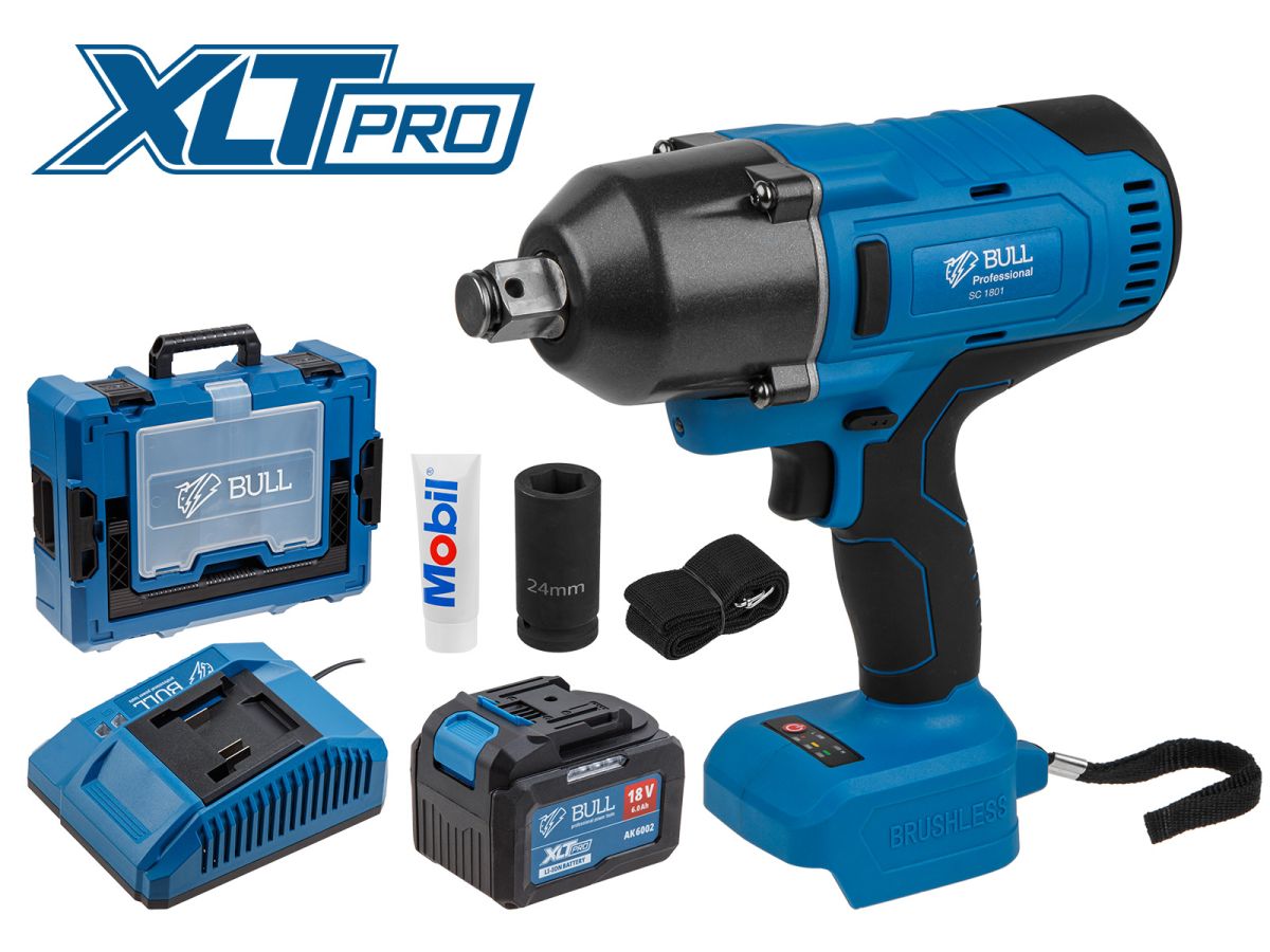 Аккум. ударный гайковерт BULL SC 1801 Xcase XLTpro БЕСЩЕТ., 18 В, 1000 Н*м, 3/4", 1х6 А*ч, з/у 4 А