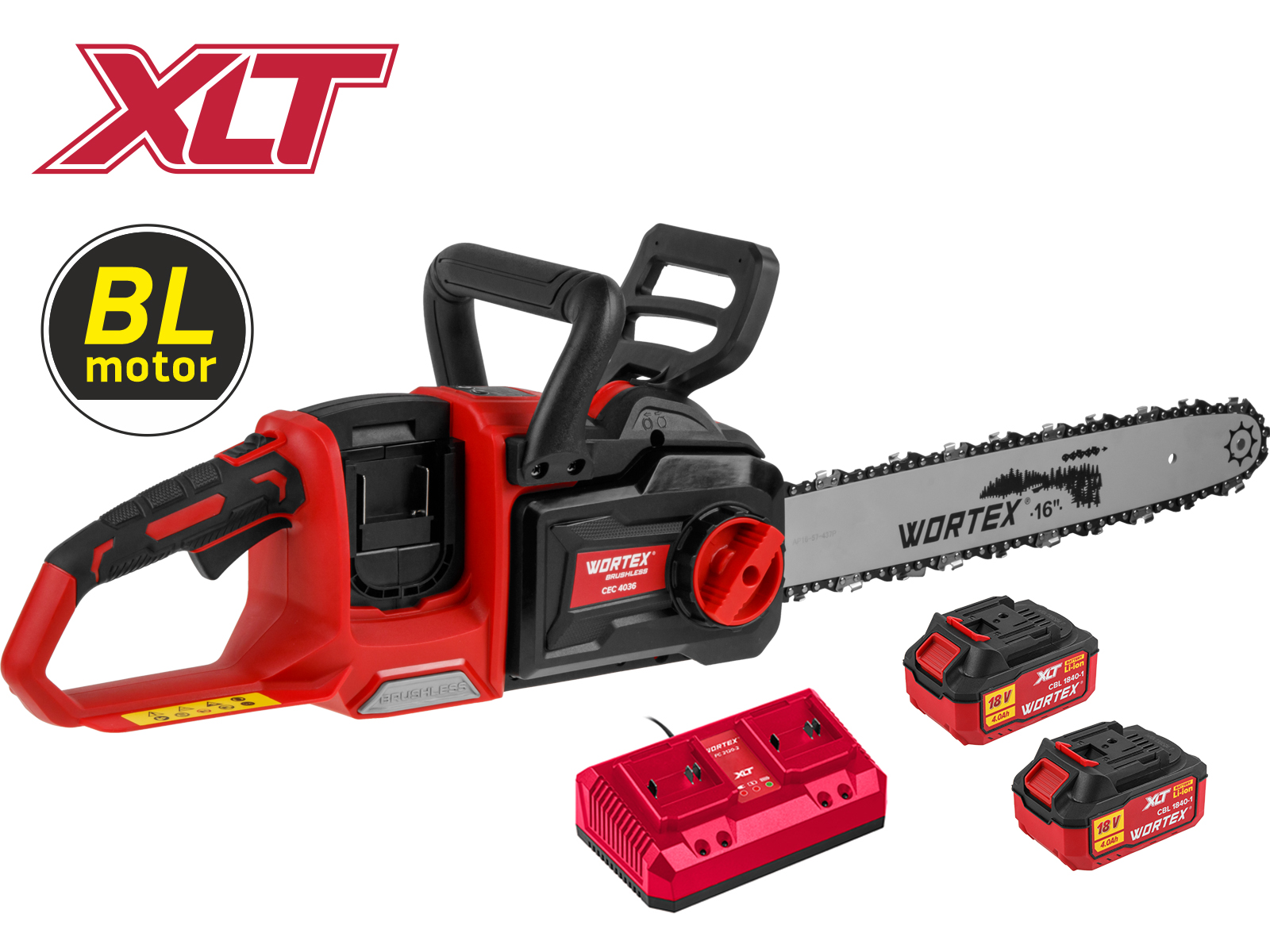 Аккум. пила цепная WORTEX CEC 4036 шина 40 см (16″), 3/8″ LP, 1.1 мм XLT SET БЕСЩЁТ, 18В+18В