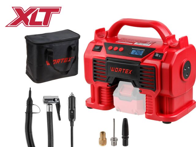 Аккум. компрессор WORTEX CTI 1810 в кор. ALL1 XLT SOLO 18 В, 11 бар, 9/360 л/мин (160 PSI / 1100 кПа, цифровой манометр, 790 мм шланг, подсв