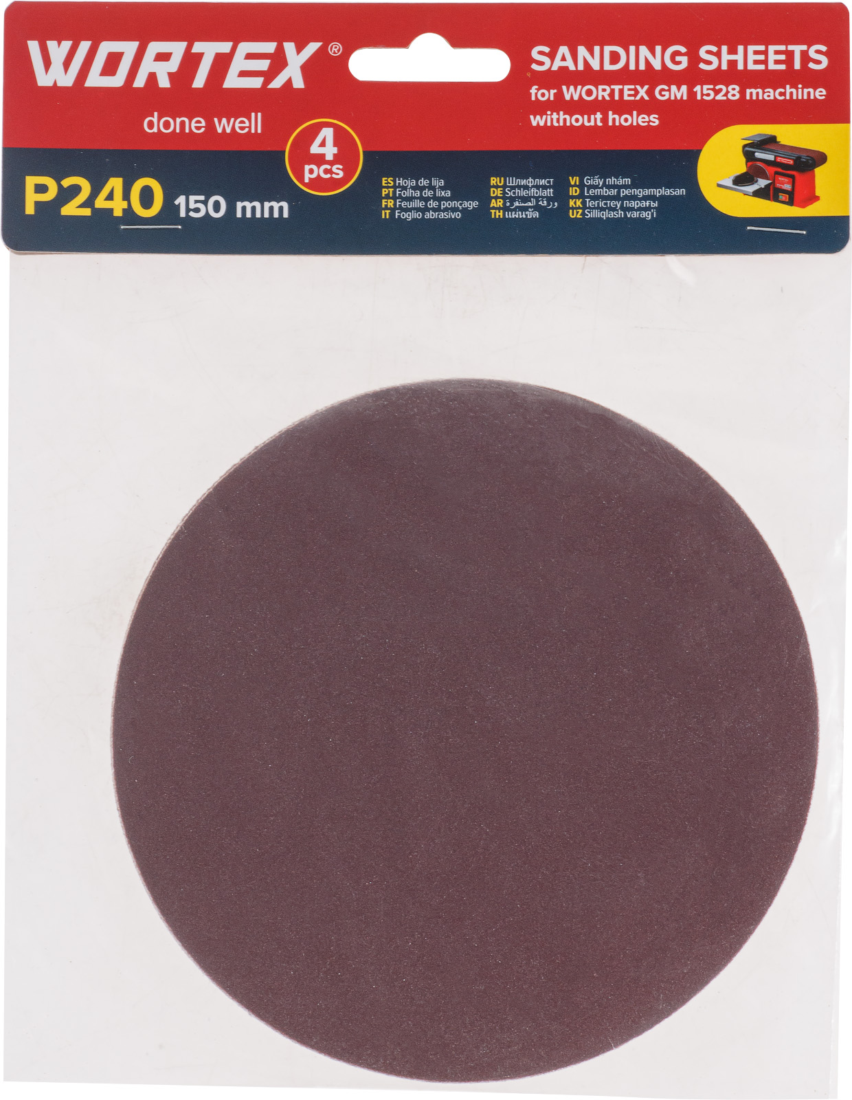 Шлифлист 150мм P240 без отв. 4 шт. для станка WORTEX GM 1528