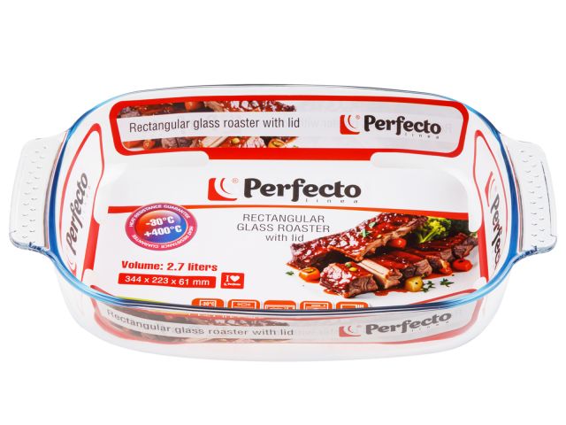 Форма из жаропрочного стекла, 2.7 л, с крышкой, прямоугольная, 344х223х61 мм, PERFECTO LINEA