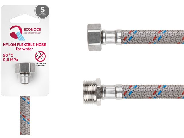 Подводка гибкая, Nylon, гайка 1/2" - штуцер 1/2" 80 см ECONOCE (6 Bar, 90°С)