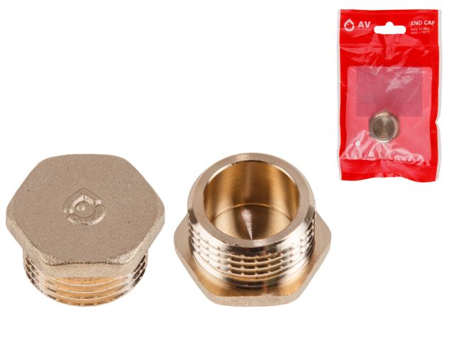 Заглушка 1/2" нар., AV Engineering (инд. упак.) (Латунь, макс.  16 бар, макс.  100 °С)