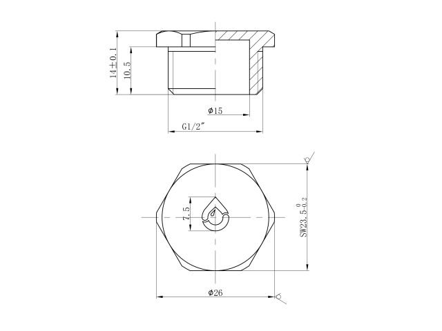 Заглушка 1/2" нар., AV Engineering (инд. упак.) (Латунь, макс.  16 бар, макс.  100 °С)