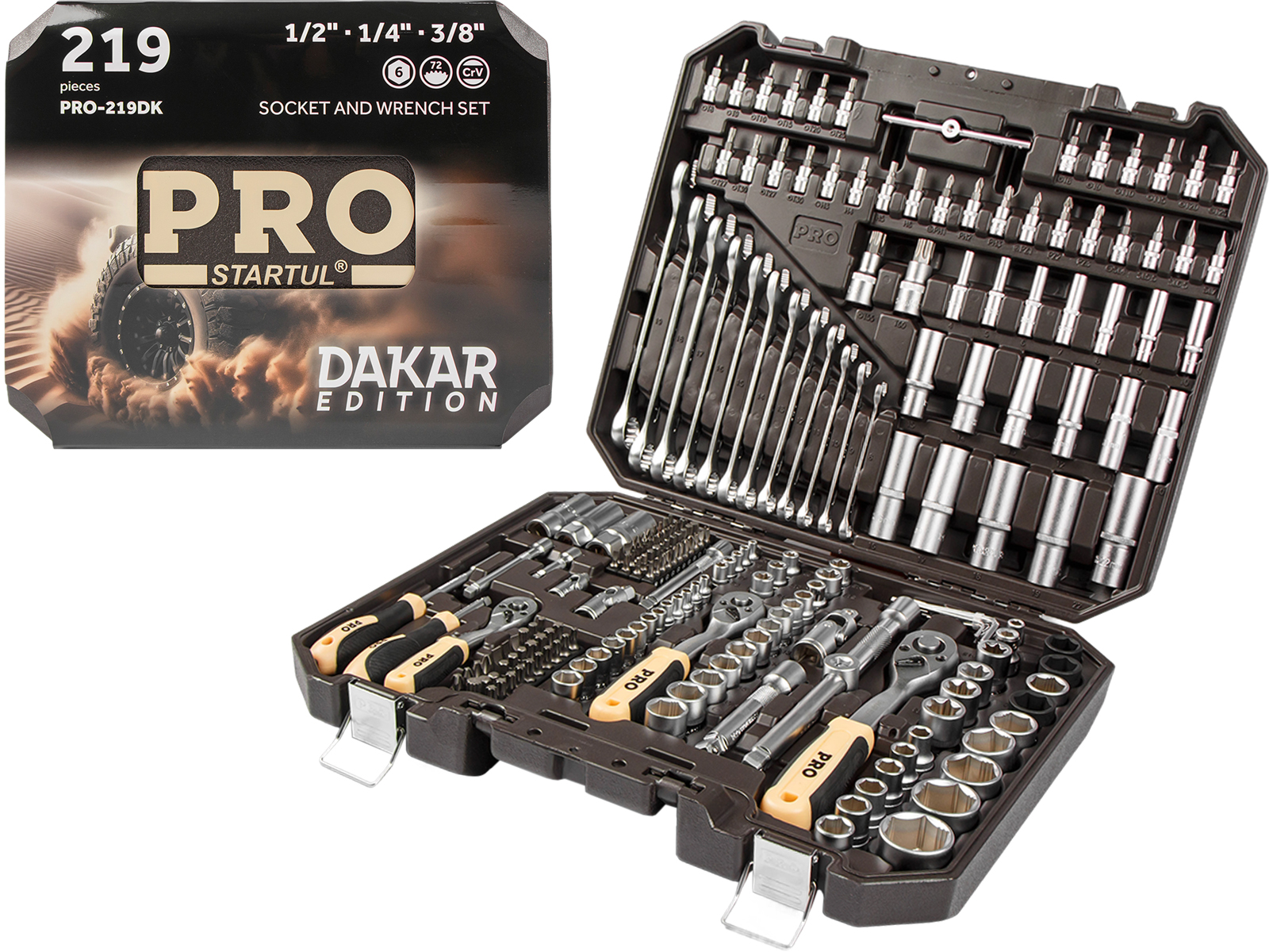 Набор головок и ключей 219пр. 1/4″,3/8″,1/2″ PRO STARTUL DAKAR (PRO-219DK)