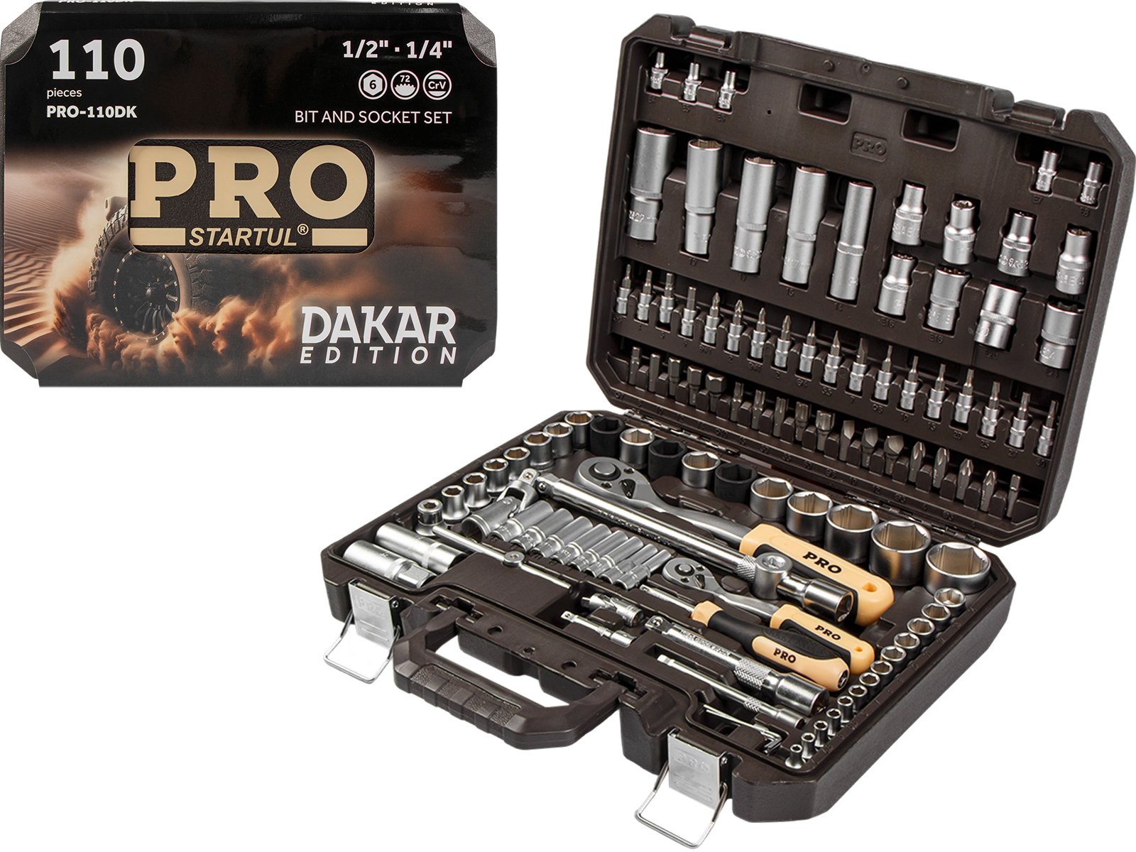 Набор головок и бит 110пр. 1/4″,1/2″ PRO STARTUL DAKAR (PRO-110DK)