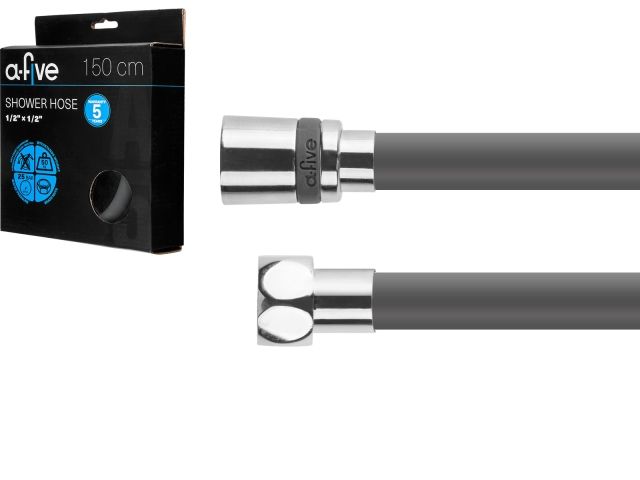 Шланг душевой, Si, 1/2" г-г 150 см, графит, a-five (Гайка латунь (anti-twist), 25 бар)
