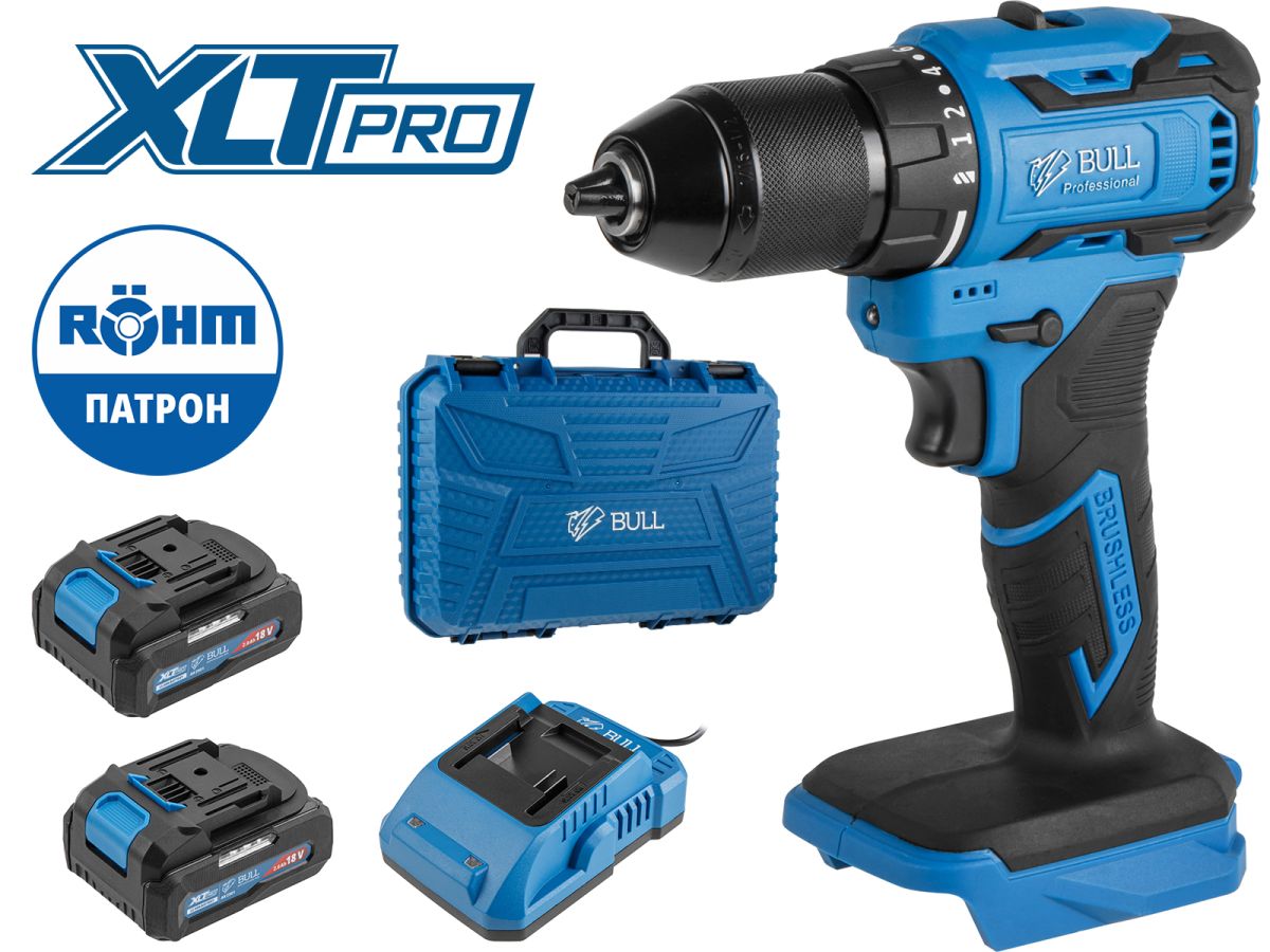 Аккум. дрель-шуруповерт BULL SR 1804 R-series в чем. XLTpro БЕСЩЕТ., Импульс., 18 В, 50 Н*м, 2х2 А*ч