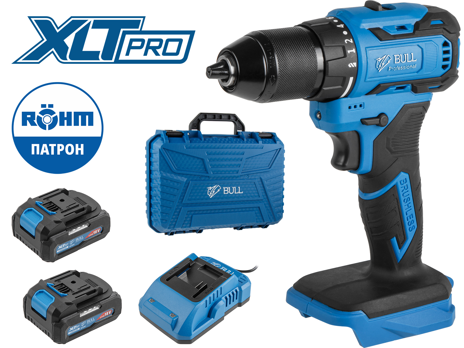 Аккум. дрель-шуруповерт BULL SR 1804 R-series в чем. XLTpro БЕСЩЕТ., Импульс., 18 В, 50 Н*м, 2х2 А*ч
