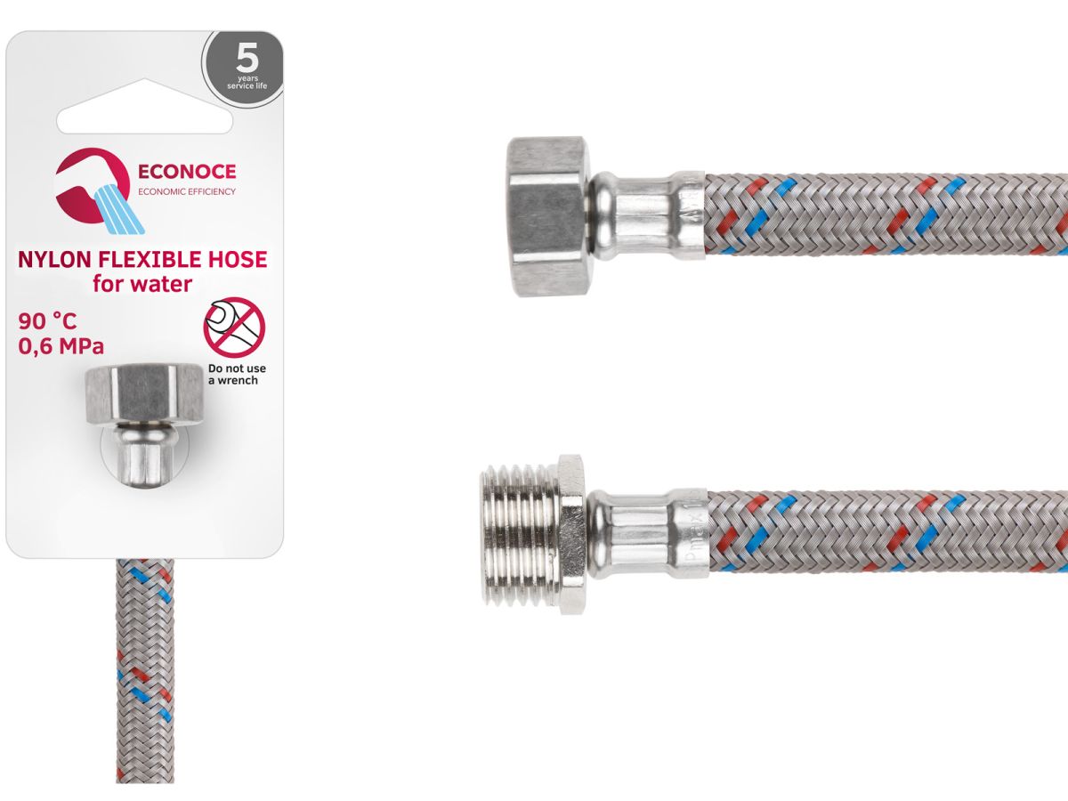 Подводка гибкая, Nylon, гайка 1/2" - штуцер 1/2" 60 см ECONOCE