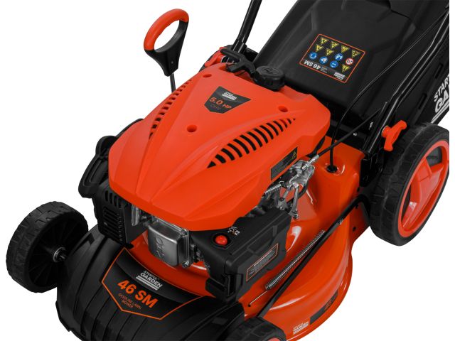 Газонокосилка бензиновая STARTUL GARDEN 46 SM самоходная (5.0 л.с., шир. 46 см, самоходная, мульчир., стальн. корпус, травосборник 60 л)