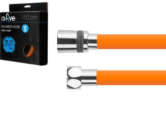Шланг душевой, Si, 1/2" г-г 150 см, оранжевый, a-five (Гайка латунь (anti-twist), 25 бар)