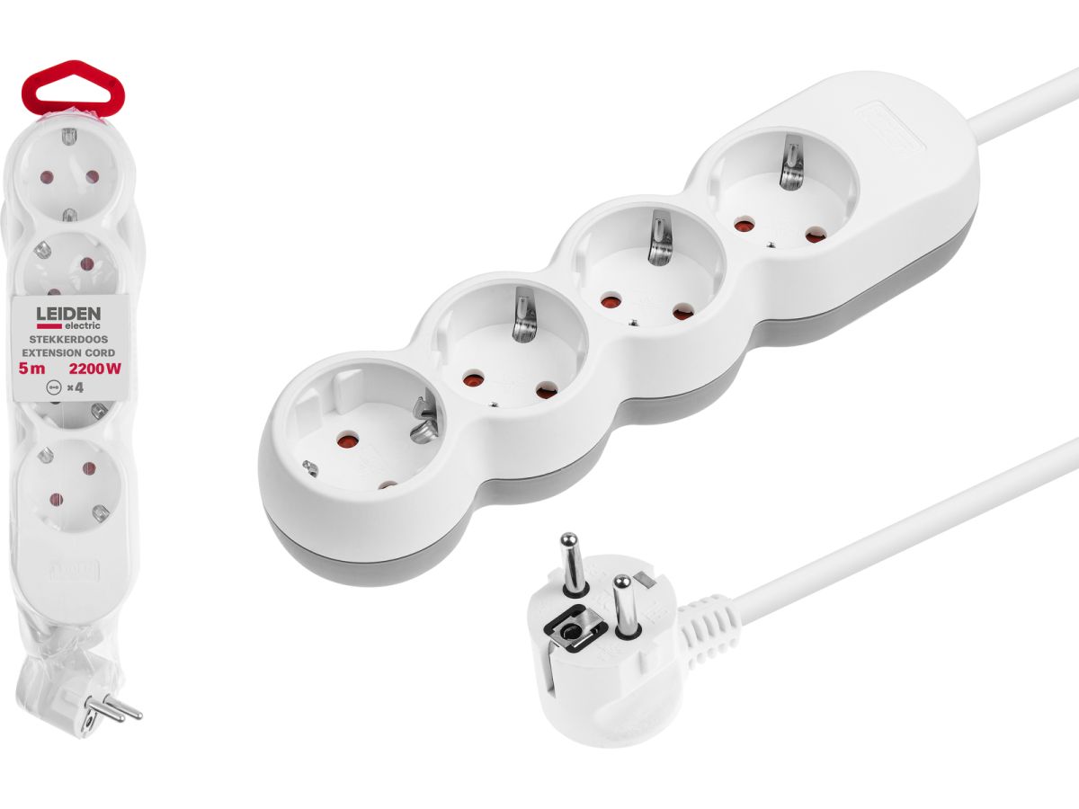 Удлинитель 5м (4 роз., 2,2кВт, с/з, ПВС 3х0,75) LEIDEN ELECTRIC