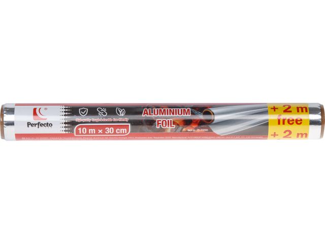 Фольга алюминиевая 10+2м х 30 см, PERFECTO LINEA (100% качество. Длина 10 м + 2 м бесплатно; ширина 30 см; плотность 9 мкм.)