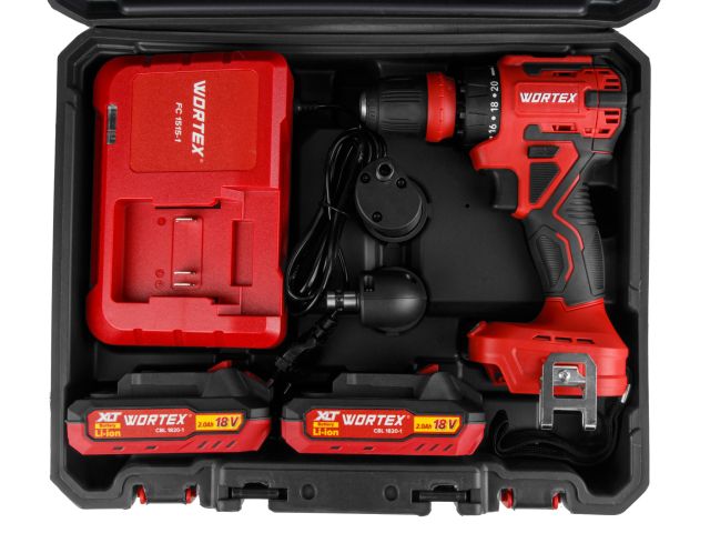Аккум. дрель-шуруповерт WORTEX BD 2025 LiSET в чем. ALL1 XLT БЕСЩЕТ, 18 В, 55 Н*м, 2х2 А*ч + 2 насад (0-1800 об/мин, подсветка.)