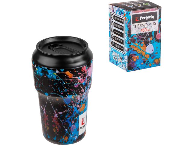 Термокружка, 450 мл, нержавеющая сталь, dark splash, серия 3D, PERFECTO LINEA (3D-принт на корпусе)