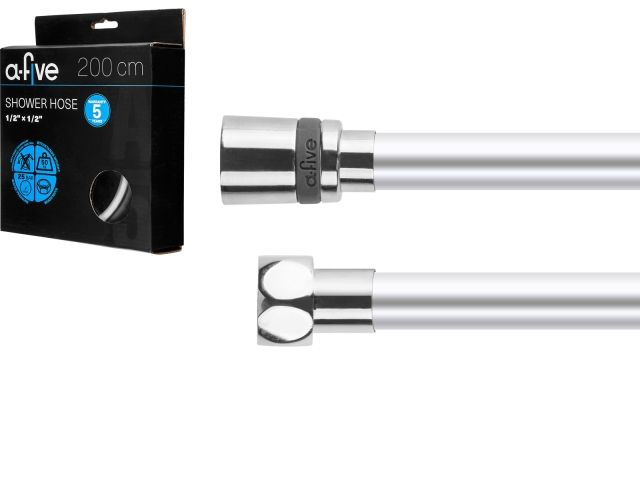 Шланг душевой, PVC, 1/2" г-г 200 см, серебро, a-five (Гайка латунь (anti-twist), 10 бар)
