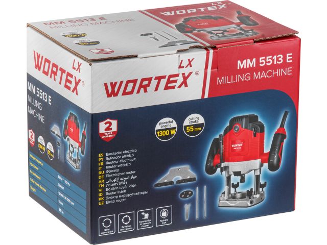 Фрезер вертикальный WORTEX LX MM 5513 E в кор. + аксессуары 1300 Вт, цанга 8 мм, 12000-30000 об/мин (Рабочий ход фрезы: 55 мм;)