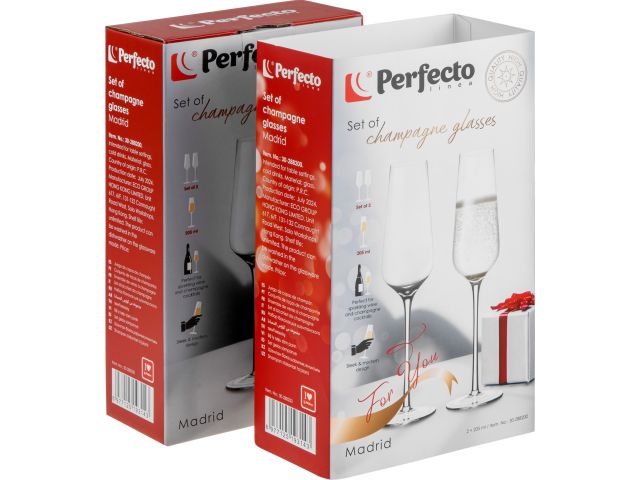 Набор бокалов для шампанского, 2 шт., 205 мл,  серия Madrid, PERFECTO LINEA (Размер: 260х41 мм)
