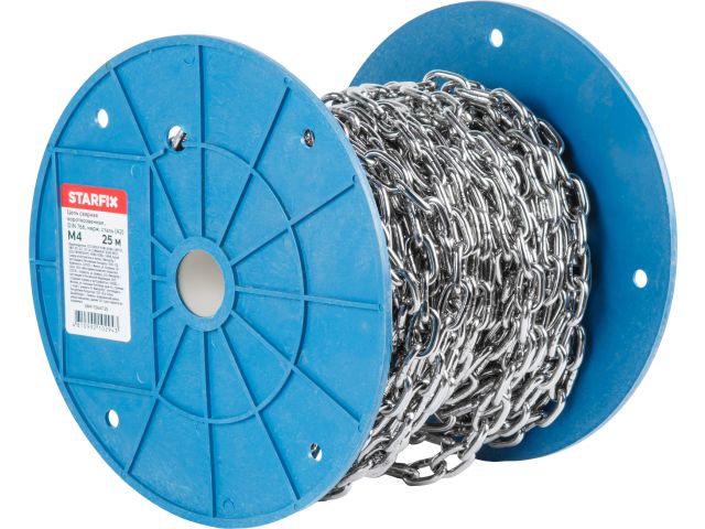 Цепь сварная короткозвенная М4 нерж.сталь (А2), DIN 766 (бухта 25м) STARFIX