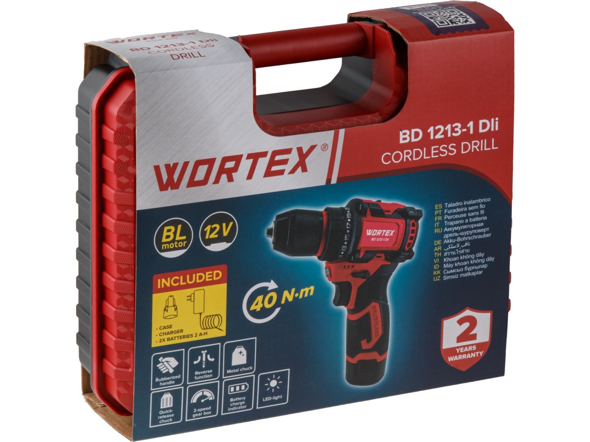 Аккум. дрель-шуруповерт WORTEX BD 1213-1 Dli в чем. 12 В, 40 Н*м, 2х2 А*ч, БЗП 10 мм