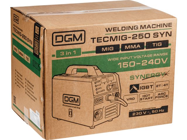 Полуавтомат сварочный DGM TECMIG-250 SYN (220В; MIG/FLUX/MMA/TIG; Синергия; евроразъем; смена полярности)
