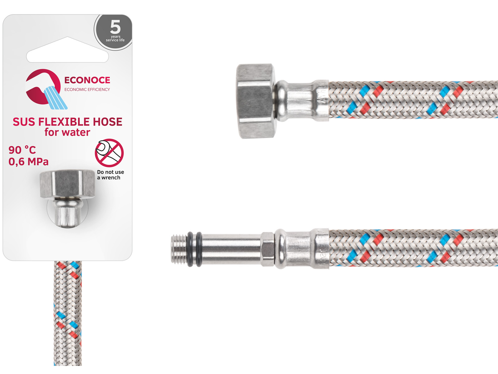 Подводка гибкая, SUS, иголка м10 длинная — гайка 1/2″ 100 см ECONOCE