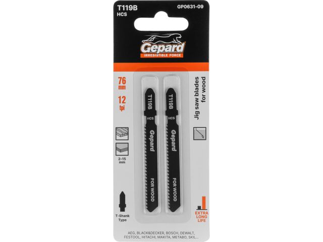 Пилка лобз. по дереву T119B (2 шт.) GEPARD (пропил прямой, тонкий, для базовых работ)