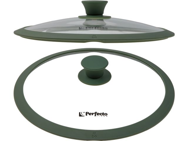 Крышка стеклянная, 260 мм, с силиконовым ободом, круглая, NATURAL GREEN, PERFECTO LINEA