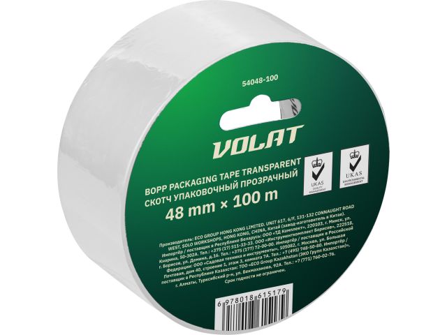 Скотч упаковочный прозрачный 48ммх100м ВОЛАТ (толщина 45мкм)