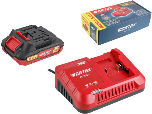 Набор аккумулятор 2 А*ч и зарядное устройство 1х2 А WORTEX ALL1 XLT в кор. SET (18.0 В, 2.0 А*ч, индикатор заряда, обрезиненный корпус, заря