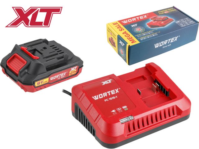 Набор аккумулятор 2 А*ч и зарядное устройство 1х2 А WORTEX ALL1 XLT в кор. SET (18.0 В, 2.0 А*ч, индикатор заряда, обрезиненный корпус, заря
