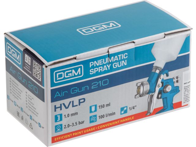 Краскораспылитель DGM Air Gun 210 (HVLP, сопло ф 1.0 мм, верх. бак 150 мл)