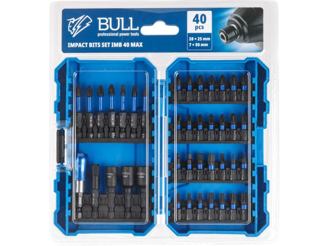 Набор бит ударных BULL Impact IMB 40 Max в кейсе (Торсионные, 58-62 HRC, 40 предметов)