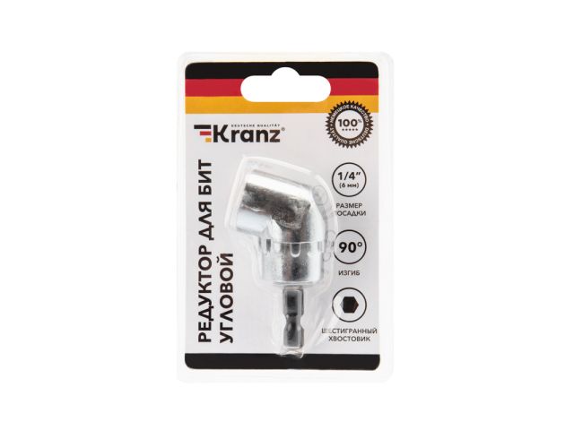 Редуктор для бит угловой, 90 градусов, шестигранный хвостовик KRANZ