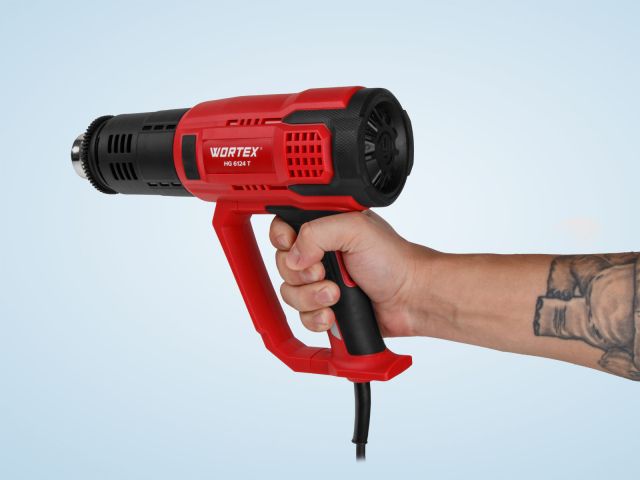 Термовоздуходувка WORTEX HG 6124 T в кор. + набор сопл 2000 Вт, 2 режима., 60-600 °С (плавн. рег., 300, 500 л/мин)