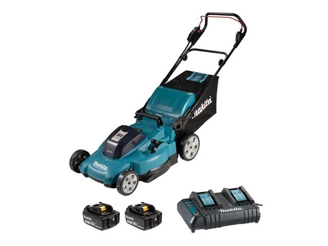 Газонокосилка аккумуляторная MAKITA LXT DLM538CT2 (18.0 В, 2 акк., 5.0 А/ч, Li-Ion, шир. 500 мм, выс. 20-100 мм, пластм. корпус, травосборни
