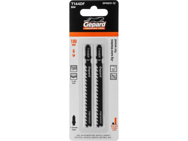 Пилка лобз. по дереву T144DF (2 шт.) GEPARD (пропил прямой, грубый, быстрый рез в т.ч. в твердой древесине)