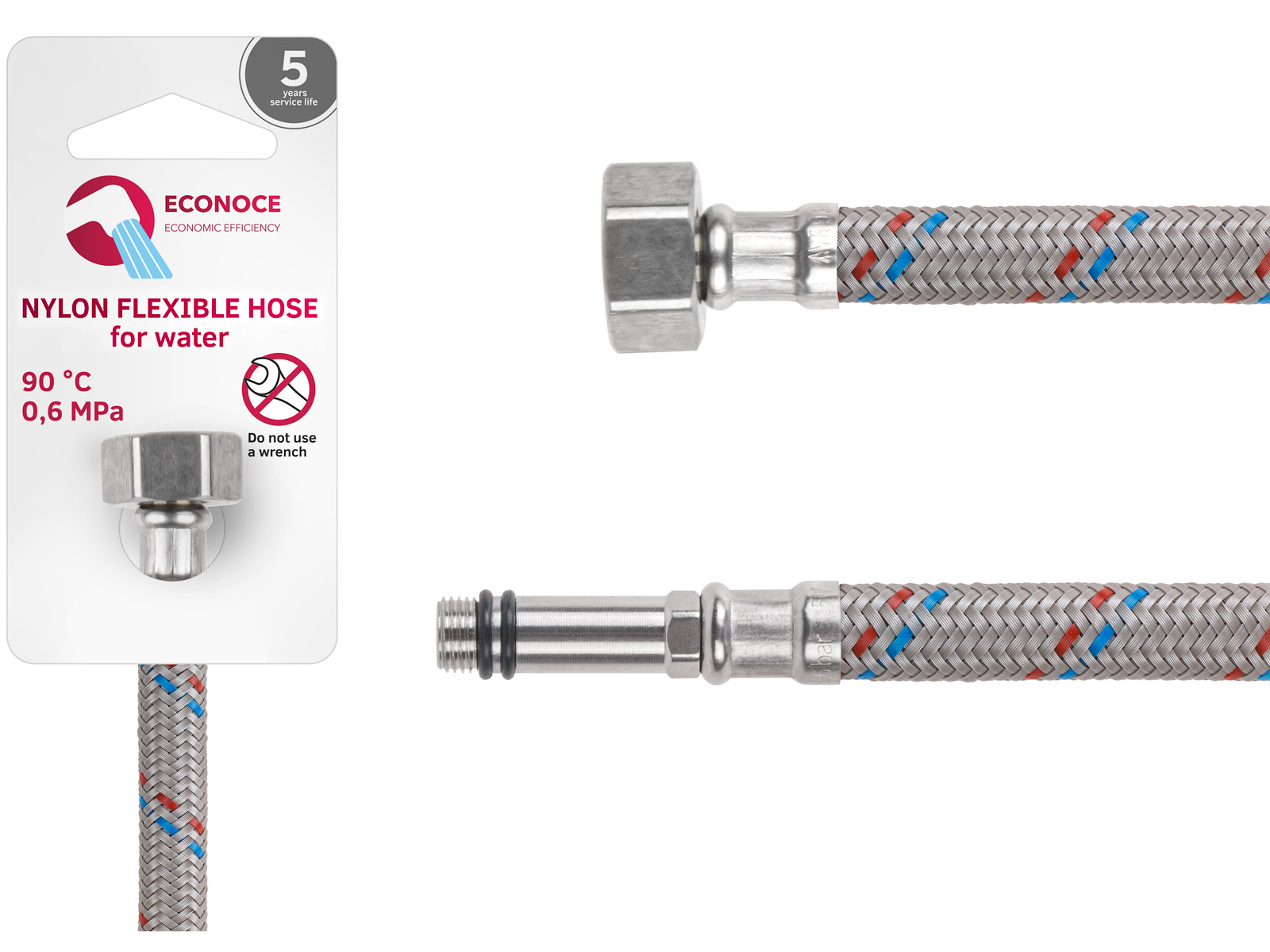 Подводка гибкая, Nylon, иголка м10 длинная — гайка 1/2″ 150 см ECONOCE