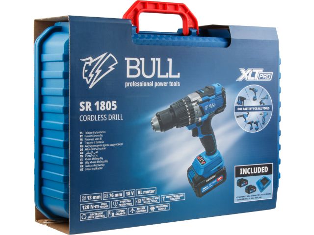 Аккум. дрель-шуруповерт BULL SR 1805 в чем. XLTpro, 2х4 А*ч, БЕСЩЕТ., 18 В, 120 Н*м, БЗП(мет.) 13 мм (ОТГРУЗКА ТОЛЬКО ПО ЭТН/ЭТТН | Доп. фун