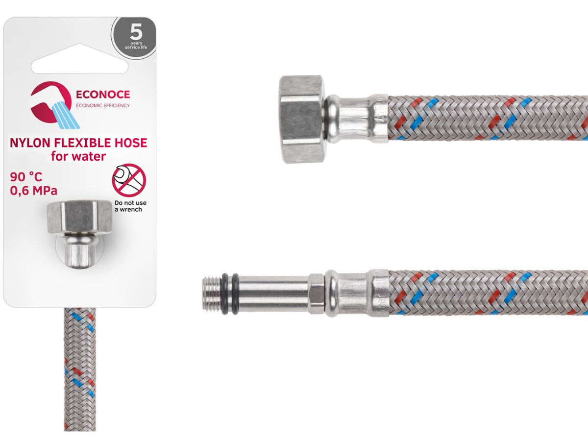 Подводка гибкая, Nylon, иголка м10 длинная - гайка 1/2" 60 см ECONOCE