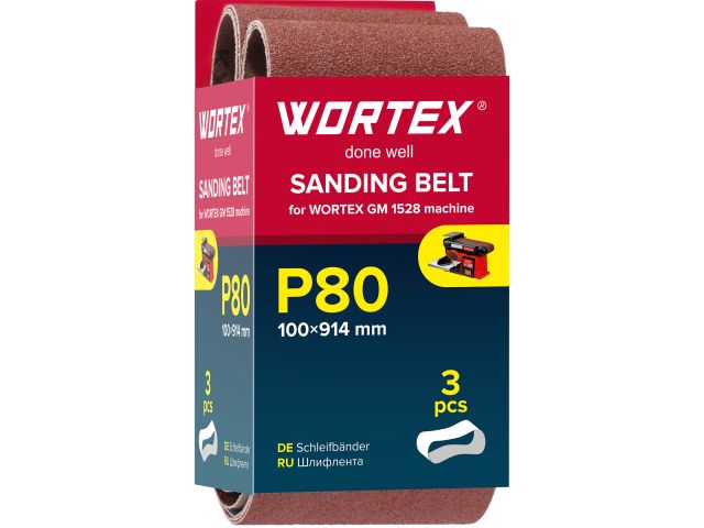 Шлифлента 100x914 мм P80 бесконечная 3 шт. для станка WORTEX GM 1528