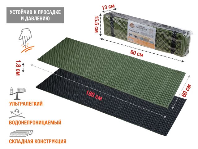 Коврик туристический складной, Coyote, ARIZONE (длина: 180 см, ширина: 60 см, толщина: 1,8 см)
