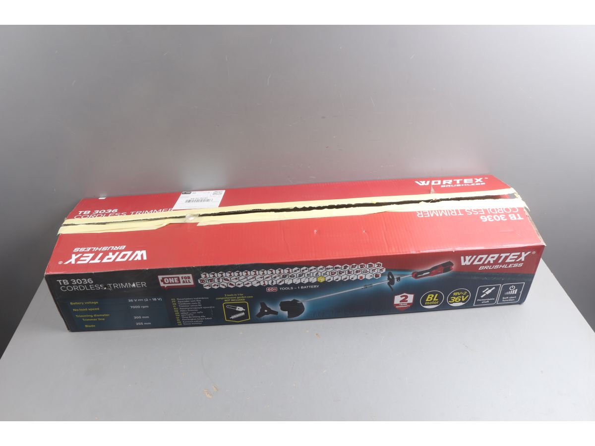 Триммер аккум. WORTEX TB 3036 ALL1 SOLO БЕСЩЁТ.ДВИГ., 18В+18В, шир.скаш.300 мм леска, 255 мм нож,