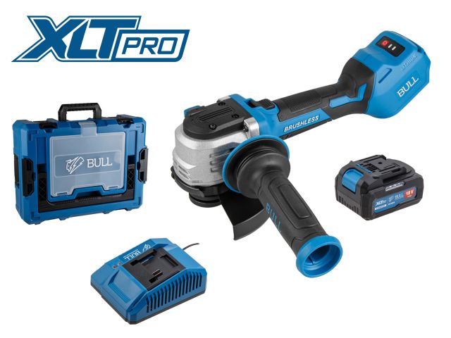 Аккум. углошлифмашина BULL CSG 1812-1 SR Xcase XLTpro 1x4 Ач БЕСЩЕТ, 125 мм, рег. об., 10 000 об/мин (Безредукторный тип, плав пуск, конст. 